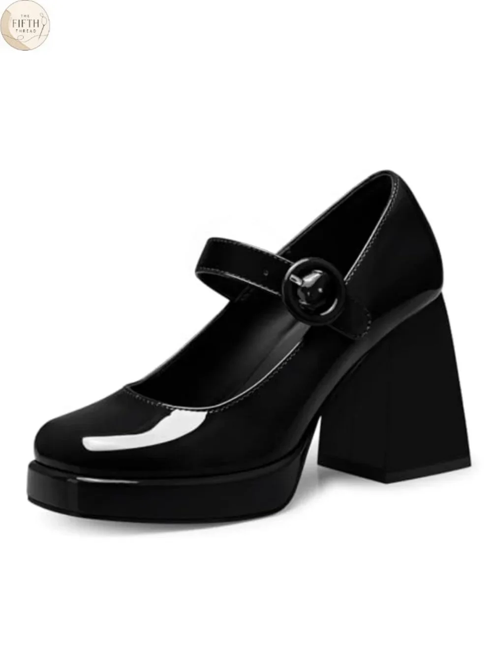 Women's Mary Jane Pumps Chunky Block Heel Closed Toe Faux Leather Buckle